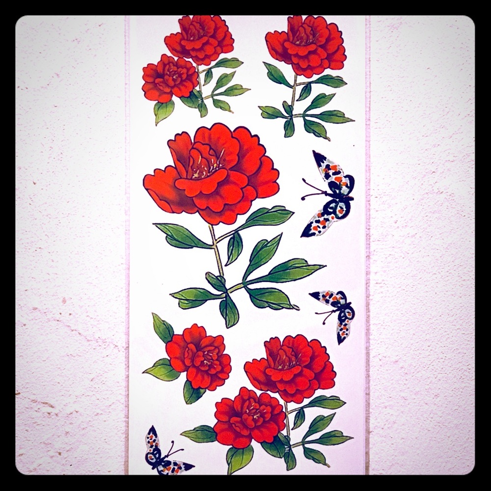 TEMPORARY RED PEONY & BUTTERFLY TATTOOS 🦋